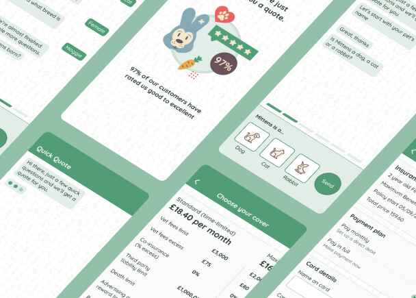 UI examples of a pet insurance user flow