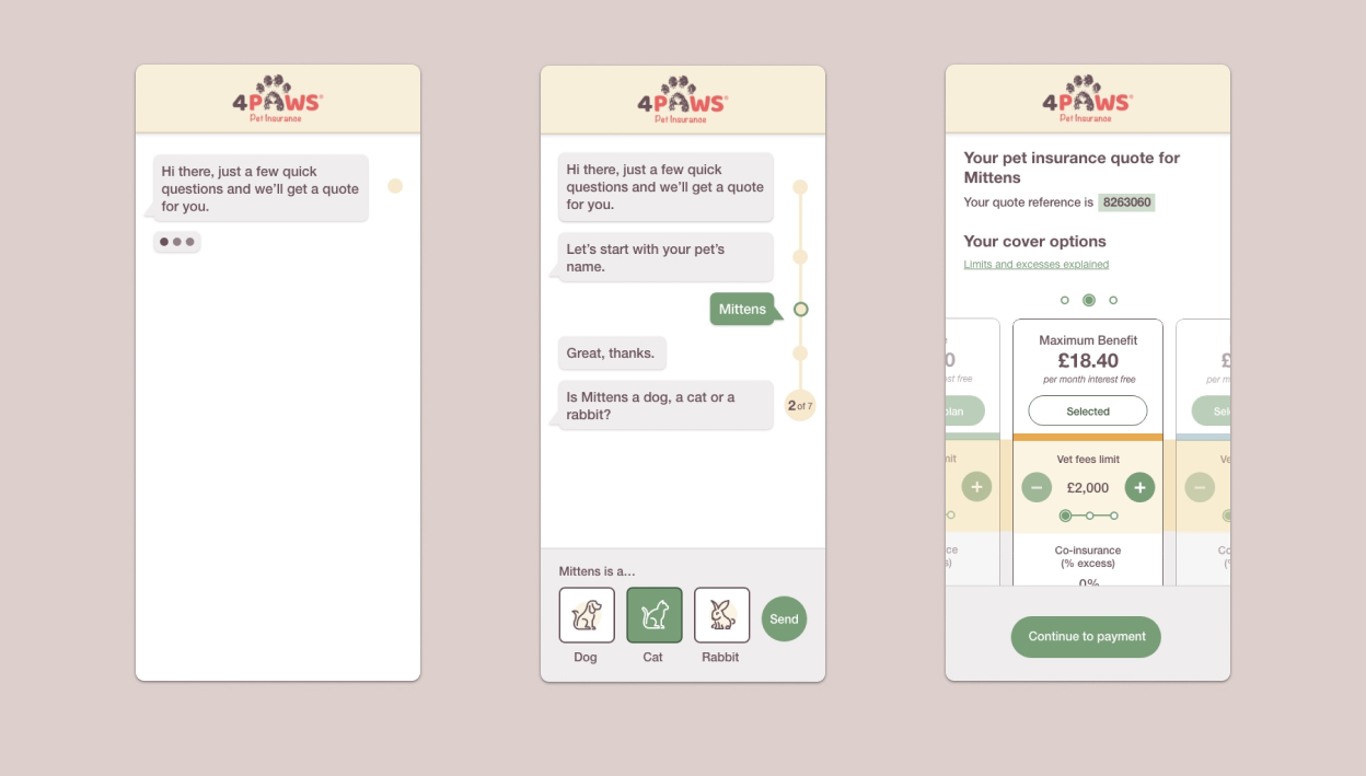 Mobile design screenshots showing a chat interface