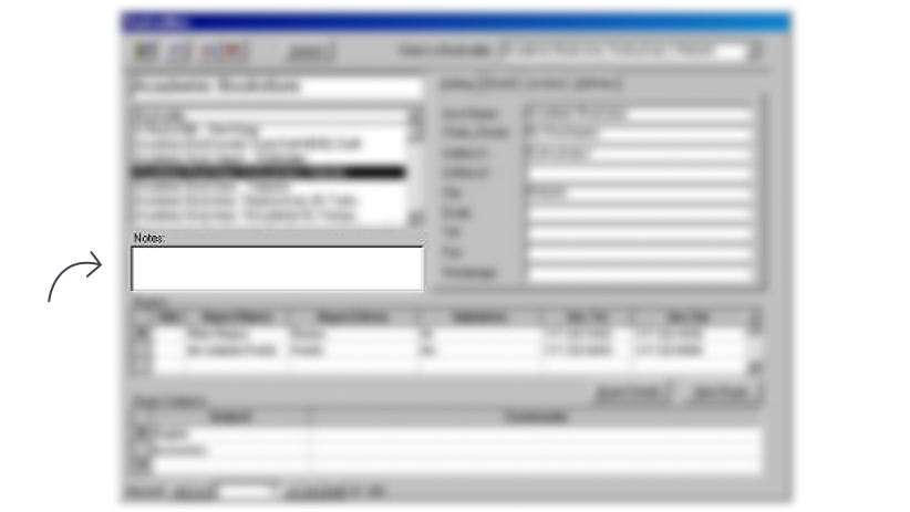 A screenshot of an access database with Notes in a single textarea field